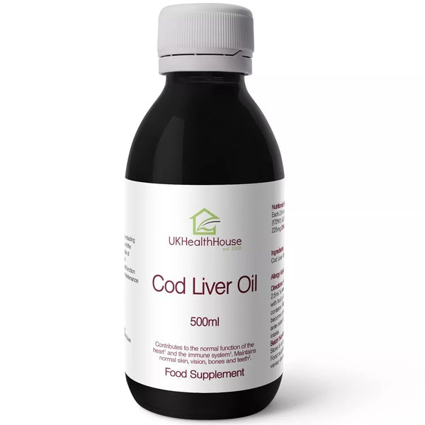 Cod Liver Oil Liquid 500ml, High Strength, Omega 3 Vits A & D Heart Brain Bone
