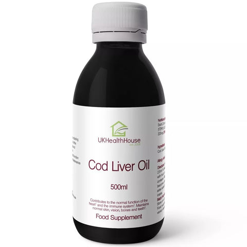 Cod Liver Oil Liquid 500ml, High Strength, Omega 3 Vits A & D Heart Brain Bone