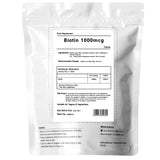 High Strength Biotin 1000mcg - Tablets, Mucus Membranes, Skin & Hair Growth Supplement
