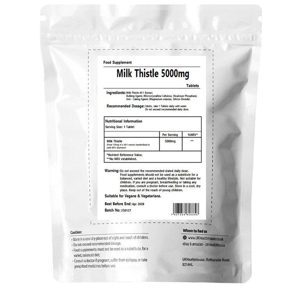 Milk Thistle Tablets | High Strength 5000mg 80% Silymarin